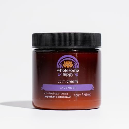 WHOLESOME HIPPY Calm Body Cream with Magnesium, Arnica & Vitamin D3 – Lavender Scented – Nourishing Botanical Moisturizer with Shea, Turmeric & Aloe – 4oz