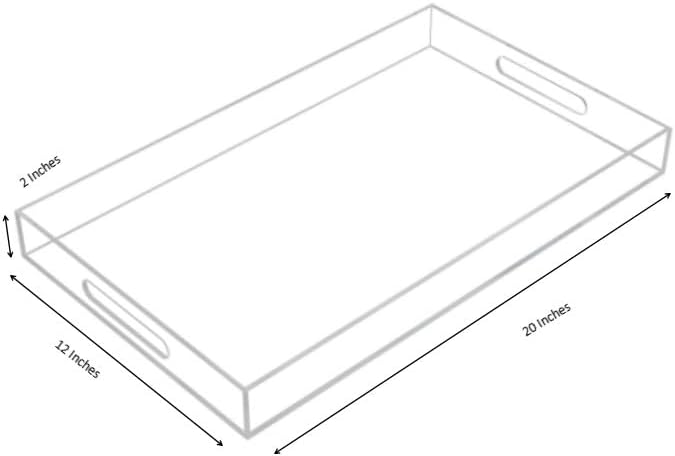 Clear Sturdy Acrylic Serving Tray with Handles-12x20Inch-Serving Coffee,Appetizer,Breakfast,Butler-Kitchen Countertop Makeup Drawer Organizer-Vanity Table Ottoman Tray-Decorative Tray
