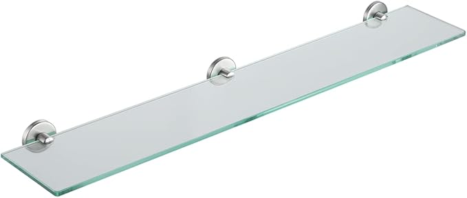 JQK Bathroom Glass Shelf, Tempered Glass Shower Storage 30 by 5 inches, 304 Stainless Steel Brushed Finish Wall Mount, TGS101L30-BN