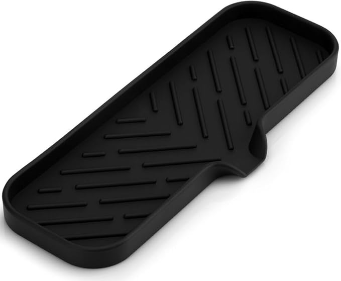 Zulay Kitchen Large Silicone Sponge Holder (12x4) – Flexible Sink Organizer Tray for Kitchen & Bathroom – Multipurpose Soap Dish for Sponges, Makeup, Trinkets & More (Black)