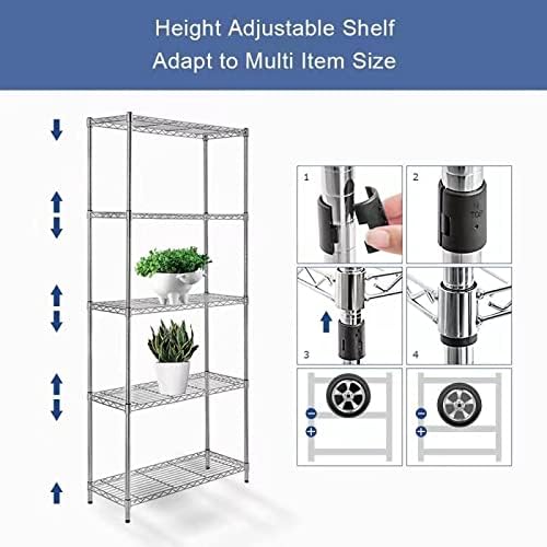 5 Tier Wire Shelving Unit with NSF Certified, Adjustable Wire Shelves with 750 LBS Capacity, Metal Storage Rack for Laundry, Kitchen, Bathroom, Pantry, Closet (13.78" D x 23.62" W x 59.06" H, Chrome)