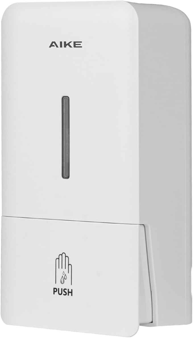 AIKE Wall Mount Liquid Soap Dispenser for Commercial Bathroom 27oz Large Capacity Manual Push Pump Original White