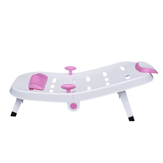 Adjustable Children's Shampoo Chair is Suitable for 0-5 Years Old Bath Seat Bathtub Household Foldable Moisture-Proof Clothes Design (Pink+White)