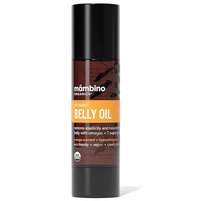 Mambino Organics Oh Baby! Belly Oil for Pregnant Women, Organic Stretch Mark Oil for Pregnancy, Postpartum Skin Elasticity, Hydration, With Tamanu, Shea Butter, Calendula, Vegan, Non-GMO, 2 fl oz