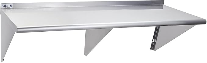 Profeeshaw NSF Stainless Steel Shelf 18” x 60”, 450 lb Commercial Shelves Wall Mounted Metal Shelving with Backsplash and 2 Brackets for Restaurant, Bar, Utility Room, Kitchen and Garage