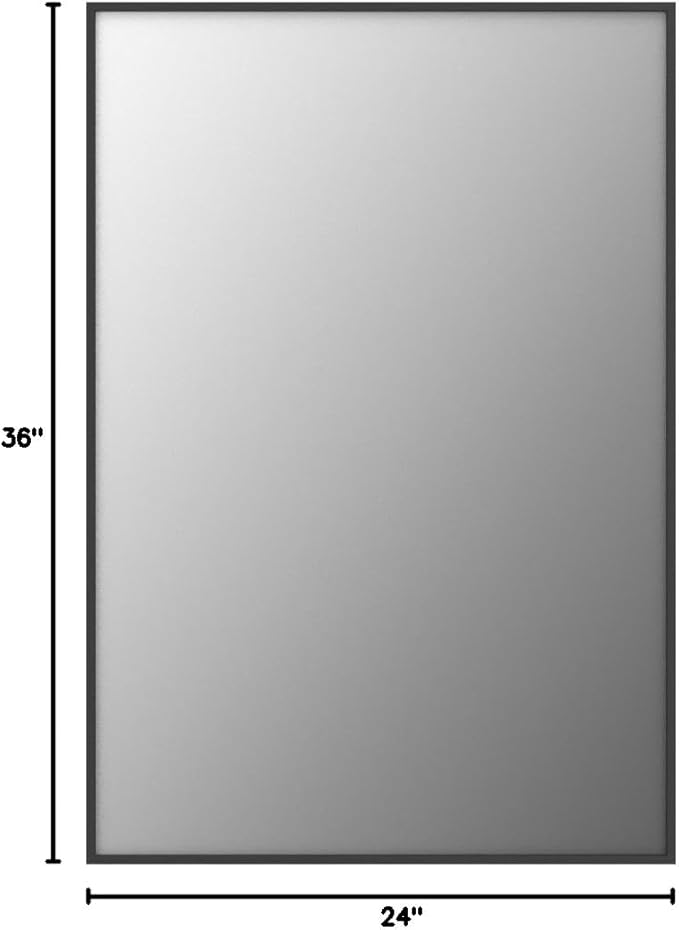24x36 Inch Black Bathroom Mirror, Copper-Free Mirror, Aluminum Alloy Frame Vanity Mirror, Rectangle Wall Mounted Mirror, Modern Mirror for Bedroom/Living Room/Porch Horizontal or Vertical