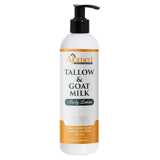 Tallow & Goat Milk Body Lotion for Sensitive Skin, Organic moisturizing Lotion - Soothes Dry skin, Goat Milk face and body Moisturizer - Handmade Tallow for skin cream (12 OZ, Christmas Wish)