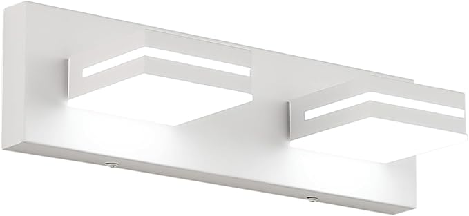 SineRise LED Modern Bathroom Vanity Light Fixtures (2-Light, 15.5-Inch, Dimmable), Matte White Modern Acrylic Bathroom Wall Lighting Fixtures Over Mirror (Cool White 6000K)