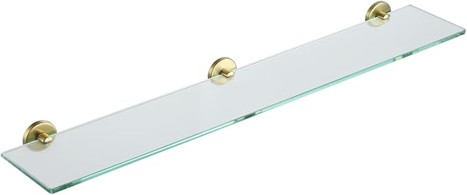 JQK Bathroom Glass Shelf Gold, Tempered Glass Shower Storage 30 by 5 inches, 304 Stainless Steel Brushed Gold Wall Mount, TGS101L30-BG
