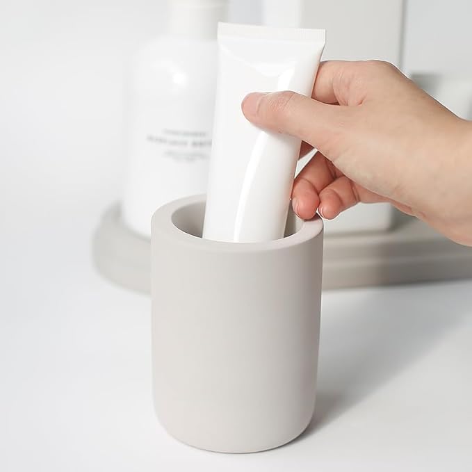 Selegna Drying Stone Toothbrush Holder, Diatomite Toothbrush Holders for Bathroom, Quick Drying Electric Toothbrush & Toothpaste Holder Cup, Diatomaceous Earth Bathroom Sink Organizer (Light Grey)