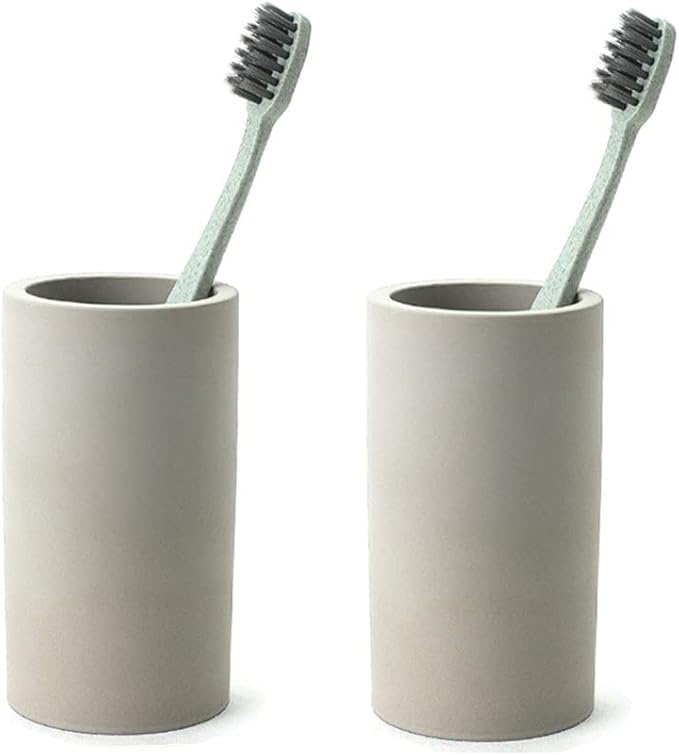 2 Pack Toothbrush Holder Set Diatomite Toothbrush Cup, Water Absorption Fast Drying Bathroom Toothbrush Organizer for Electric Toothbrush Toothpaste Razor Makeup Brush (Light Grey)