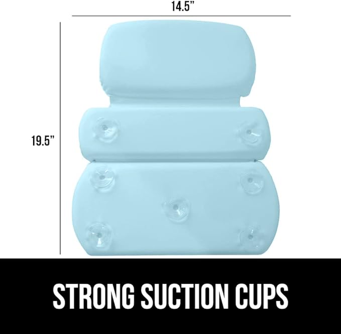 GORILLA GRIP Bath Pillow for Tub, Improved Suction Cups, Luxury Bathtub Pillows, Headrest for Neck and Back Support, Relaxing Home Spa, Hot Tubs and Bathroom Essentials, Gifts for Women, 3 Panel Blue