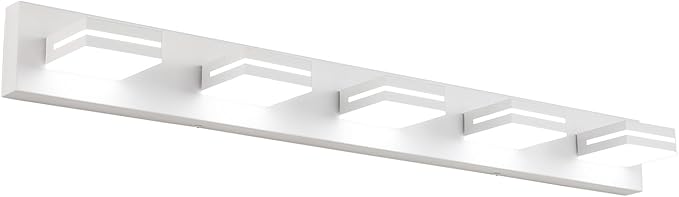 SineRise LED Modern Bathroom Vanity Light Fixtures (5-Light, 40-Inch, Dimmable), Matte White Modern Acrylic Bathroom Wall Lighting Fixtures Over Mirror (Cool White 6000K)