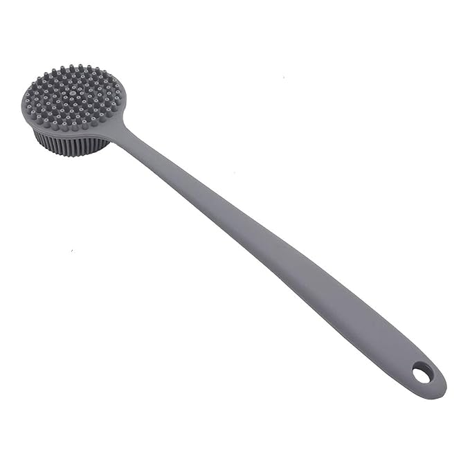 DNC Silicone Back Scrubber for Shower Bath Body Brush with Long Handle (Gray)