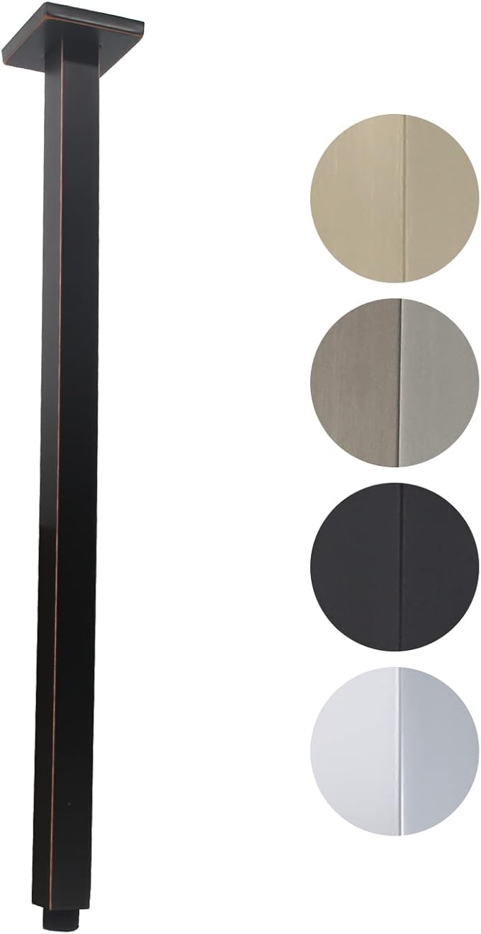 Shower Arm with Flange 24 Inches Ceiling Mount Square Straight Extender Extension Pipe Replacement, Extra Long Shower Arm For Fixed Rain Shower Head or High Ceiling, Oil-Rubbed Bronze
