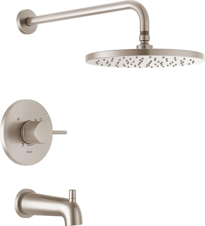 Delta Faucet Modern Raincan Round Single-Function Tub and Shower Trim Kit Brushed Nickel, Tub Faucet Set, Rainfall Shower Head, Spotshield Stainless T14469-SP-PP (Valve Not Included)