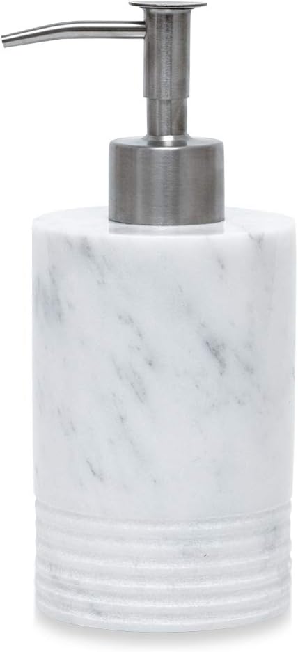 Marble Soap Dispenser with Stainless Steel Pump for Bathroom Kitchen Countertop - Lotion & Liquid Dispenser Soap Bottle White