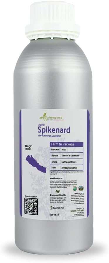 Organic Spikenard Essential Oil - Direct from Annapurna Aroma Nepal - Steam Distilled - Aceite de Nardo for Aromatherapy, Massage, Diffuser, DIY Candle and Soap Making - 2lbs