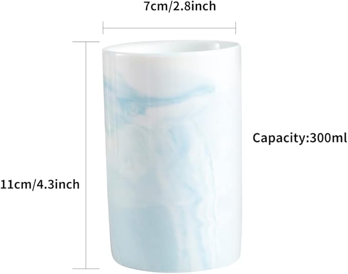 Ceramic Toothbrush Holder, Bathroom Cup, Drinking Mug, Coffee Cups, Marble Pattern Pen Holders, 300ml/Pcs (Blue)