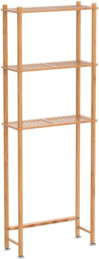 AmazerBath Over The Toilet Storage Shelf Bamboo, 3-Tier Over Toilet Organizer Rack, Freestanding Above Toilet Shelf for Bathroom, Laundry, Space Saver, Natural Color