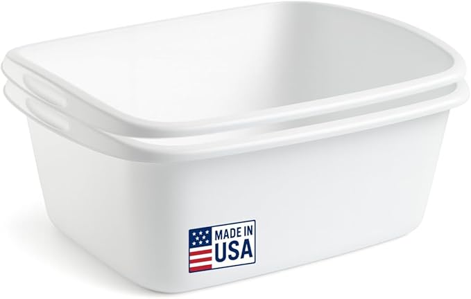 Tribello 2-Pack Dish Pans for Kitchen Sink, Plastic Tub Dishpan Wash Basin and Foot Bath for Soaking Feet, Wash Bucket for Washing and Storage Cleaning Supplies - 12 Quarts - Heavy Duty - (White)