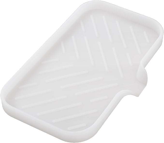 Silicone Bathroom Soap Dishes with Drain Spout-Bathroom and Kitchen Sink Organizer,Sponge Holder,Dish Soap Tray,Perfect for Dispenser,Scrubber,Bottle,Cup on Counter Translucent 9.6"×5.3"