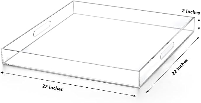 Extra Large Clear Modern Acrylic Ottoman Tray with Cutout Handles 22x22 Inch Over-Sized Serving Tray Organizer Boot Tray Decorative Tray for Living Room Bedroom Entryway and Kitchen Tabletop