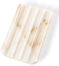 Koville Natural Marble Soap Dish for Bathroom Shower, White Gold Marble Soap Tray for Bathroom, Stone Soap Tray for Sink, Stripe Grooves Soap Saver Keep Soap Bars Dry Easy Clean