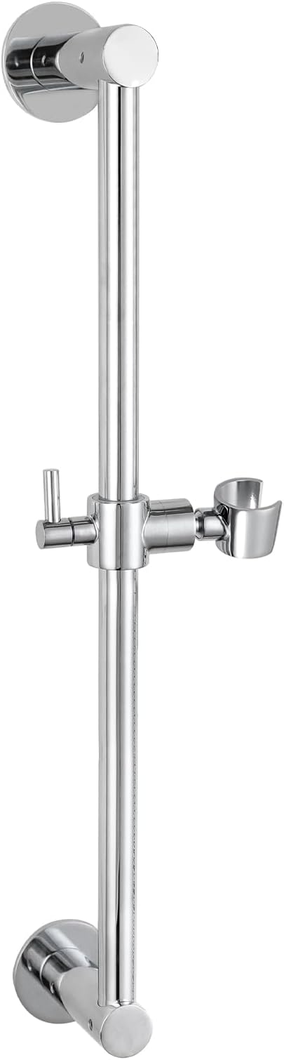 Shower Slide Bar Adjustable Handheld Shower Head Holder Wall Mount - 15inch All-Metal Shower Head Slide Bar Compatible with Bathroom Drill Free Glue Installation - Polished Chrome