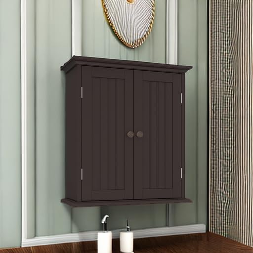 ChooChoo Bathroom Wall Cabinet, Over The Toilet Space Saver Storage Cabinet, Medicine Cabinet with 2 Door and Adjustable Shelves, Cupboard