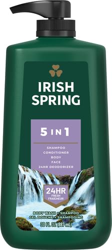 Irish Spring 5 in 1 Body Wash for Men, Men's Body Wash, Smell Fresh and Clean for 24 Hours, Conditions and Cleans Body, Face, and Hair, Made with Biodegradable Ingredients, 30 Oz Pump (Pack of 2)
