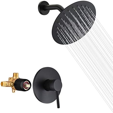 sumerain Matte Black Shower Faucet Set Pressure Balance Cartridge, 8 Inches Rain Shower Head, with Non-return Check Valves