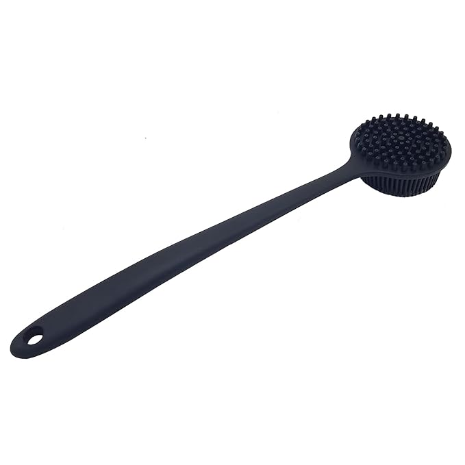 DNC Back Scrubber for Shower Soft Silicone Bath Body Brush with Long Handle (Black)