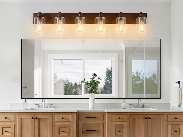 6-Light Bathroom Light Fixtures Modern ORB Vanity Lights for Bathroom Lighting Fixtures Over Mirror with Clear Glass Shade for Cabinet Mirror Bedroom Hallway