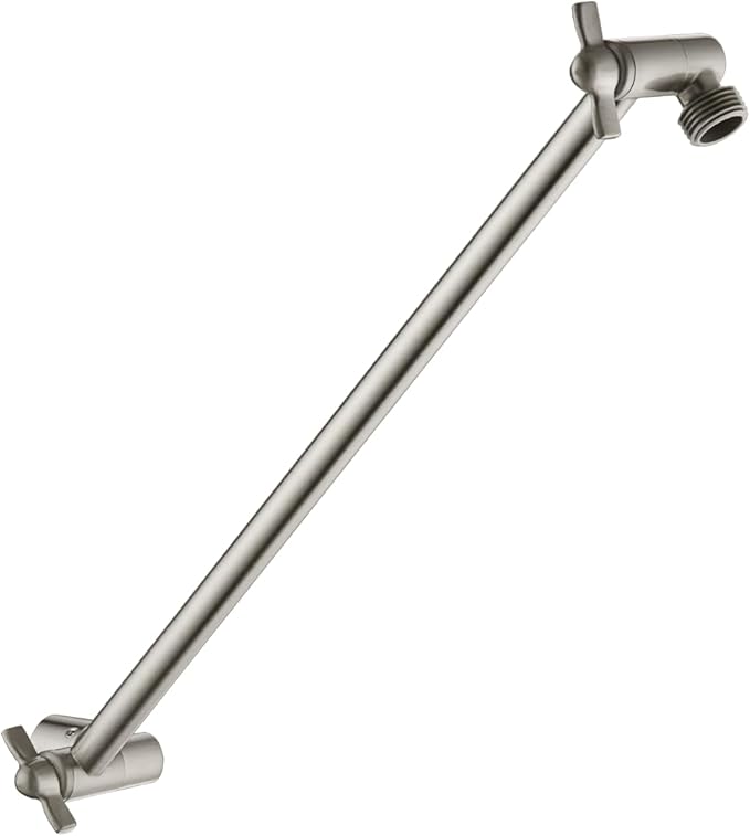 BRIGHT SHOWERS 15 Inch Extra Long Shower Head Extension Arm, Solid Brass Shower Arm Extender with Locking Screw for Rain and Handheld Showerhead, Height & Angle Adjustable, Brushed Nickel