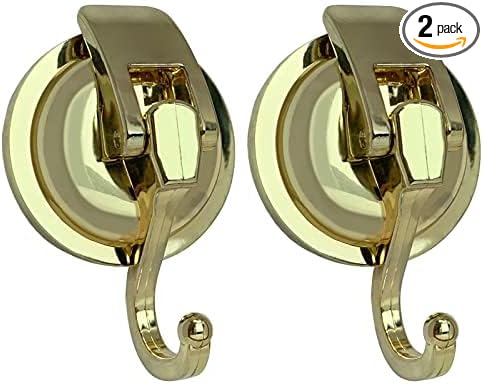 Heavy Duty Vacuum Shower Hooks, Glass Suction Cup Bathroom Robe Hooks - Reusable, No Hole Punched, for Garland Decoration (Gold, 2 Pack)
