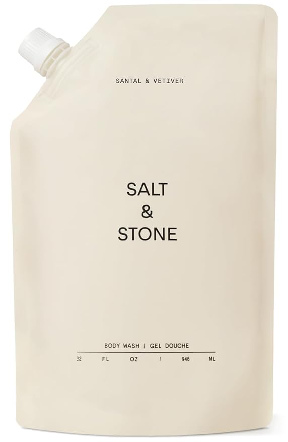 Salt & Stone Body Wash with Antioxidants for Deep Moisture | For Women & Men, Sulfate, Paraben, & Dye Free, Leaving Skin Soft and Hydrated | Santal & Vetiver 32 fl oz
