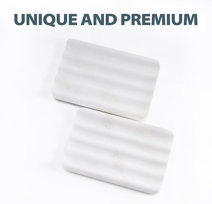 Soap Dish, Marble Soap Holder for Shower, Bar Soap Holder with Water Ripple Design, Easy Cleaning Soap Saver for Kitchen Sink，Bathroom, Executive African Natural Stone Soap Tray(Namib Bianco)