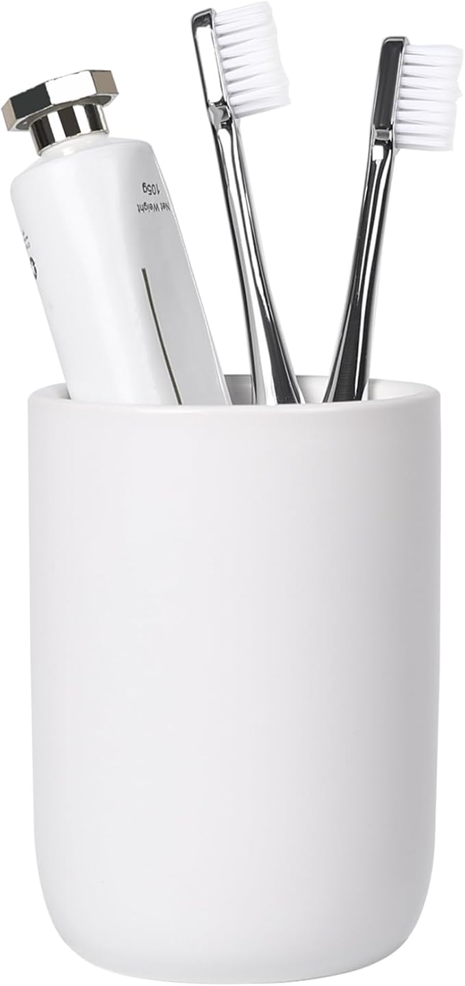BosilunLife Ceramic Toothbrush Holder - 12Oz Bathroom Toothbrush Holder White Tooth Brush Holders Tumbler Cups Reusable Toothbrush Mouthwash Cup Small Toothbrush and Toothpaste Holder
