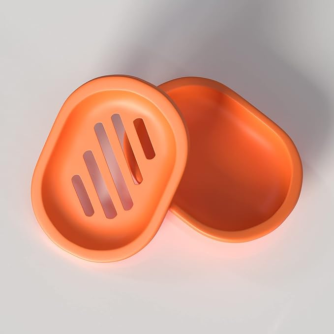 Topsky 2 Pcs Soap Dish Soap Holder with Drain for Shower, Double Layer Plastic Drainage Box for Bathroom - Orange