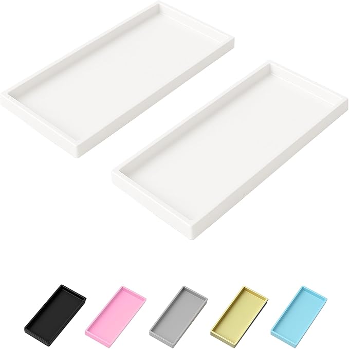 Vanity and Bathroom Tray, 11.8" ABS Countertop Organizer,Waterproof Vanity Tray for Toilet Tank,Perfume,Soap,Keys,Bathroom Accessories,Kitchen and Bath Trays,Non Slip Small Trays,White,2 Pack