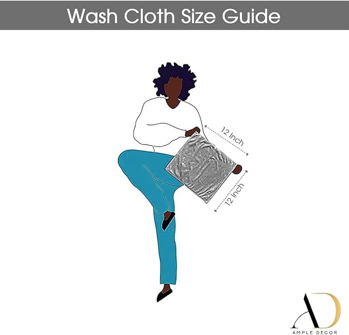 Ample Decor Washcloths Pack of 200 12 X 12 Inch 100% Cotton 600 GSM, Soft Absorbent and Reusable Fingertip Towels, Ideal for Bathroom and Powder Room - Black