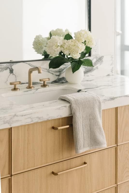 Cozy Earth Ribbed Hand Towel Set - 60% Cotton 40% Viscose from Bamboo Hand Towels - Soft & Absorbent Textured Ribbed Pattern - 2 Pack Light Grey