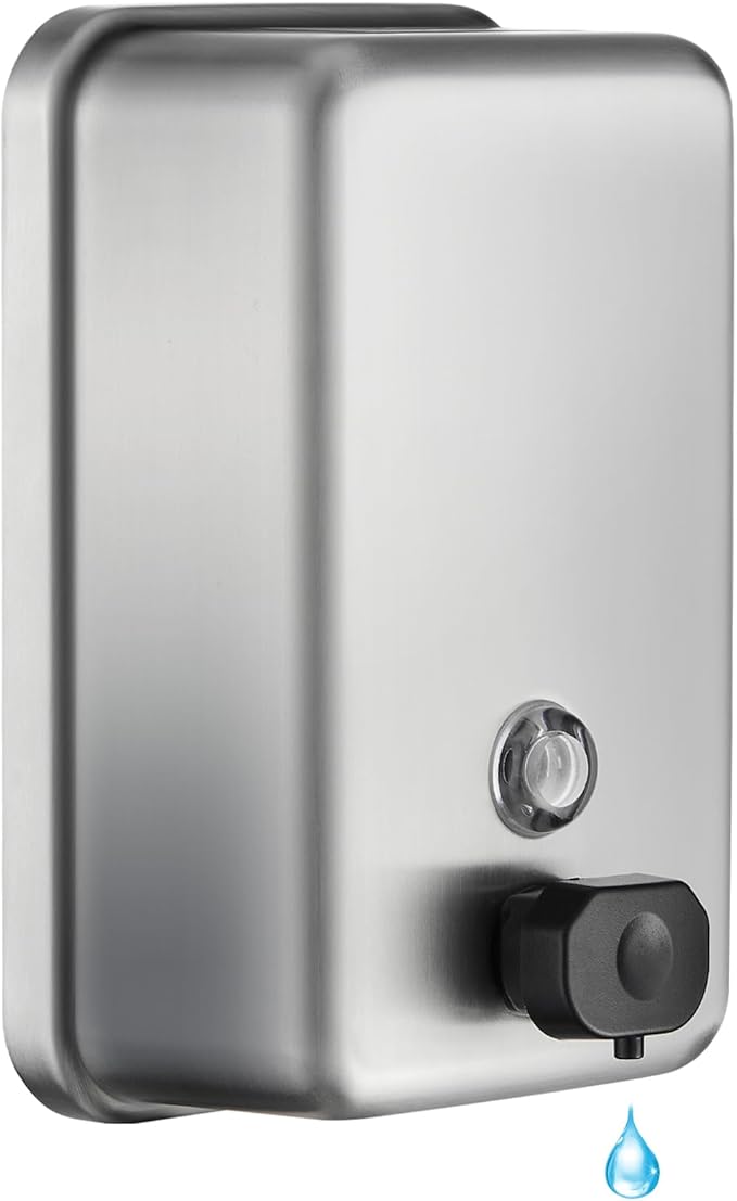 Commercial Wall Mount Soap Dispenser - Stainless Steel Bathroom Hand Soap 38.8oz Liquid - Anti-Leak Pump and Large Capacity Brushed Refillable