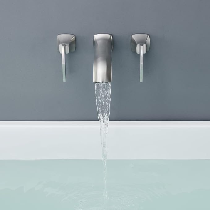 Wall Mount Tub Filler Roman Tub Faucet High Flow Long Spout Reach Brushed Nickel Bathtub Faucets with 2 Handles