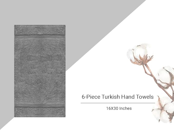 Towel Bazaar Premium Cotton Super Soft and Absorbent Turkish Towels (6-Piece Hand Towels, Gray)