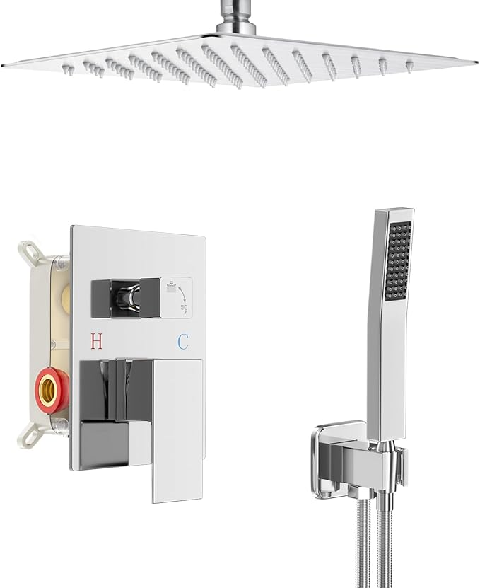 Deluxe Shower Faucet Set, Rain Shower System, 10 inch Ceiling Shower Faucet with Handheld Shower Head, Polished Chrome
