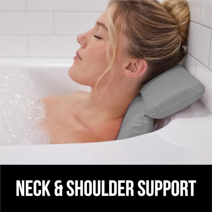 GORILLA GRIP Bath Pillow for Tub, Improved Suction Cups, Luxury Bathtub Pillows, Headrest for Neck and Back Support, Relaxing Home Spa, Hot Tubs and Bathroom Essentials, Gifts for Women, 2 Panel Gray