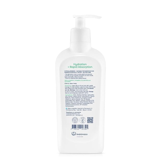 Dermaglos Moisturizing Body Cream | Hydration + Rapid Absorption, 24Hour Duration | Daily moisturizer For all Skin Types Even Sensitive | With Vitamin A, Vitamin E, Allantoin, Glycerin | 10.58 Oz