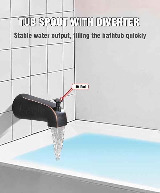 Tub Spout with Diverter, Slip On Bathtub Spout Fits 1/2'' Copper Tube(5/8'' Dia), Bathroom Tub Faucet with PTFE Tape & Hex Wrench, Oil Rubbed Bronze
